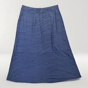 Women’s Christopher & Banks Petite Large Navy Textured Pull On Midi Skirt